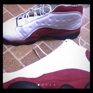White and Red Jordan 13s